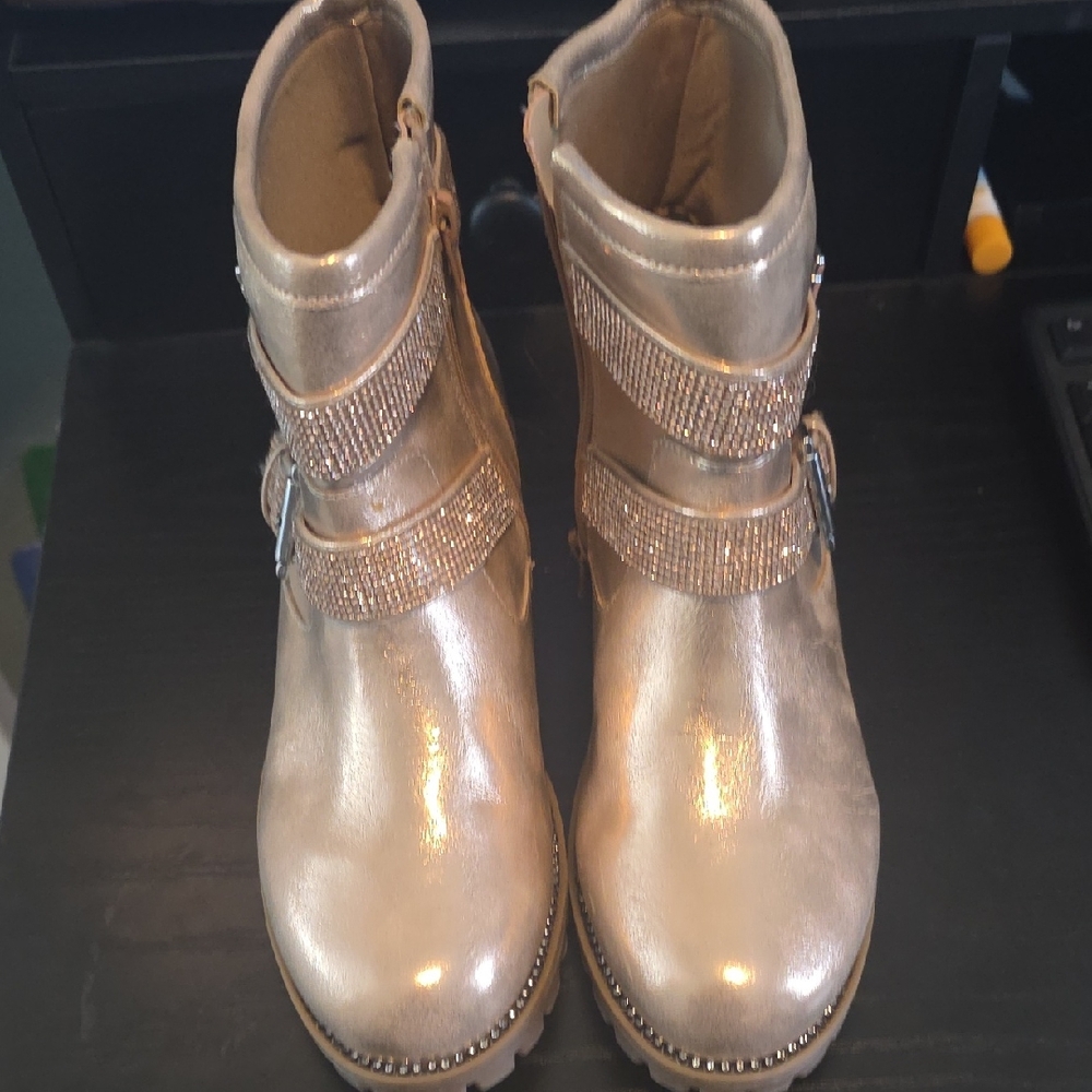 Dolce Vita Metallic Gold Kids Ankle Boots with Jeweled Straps